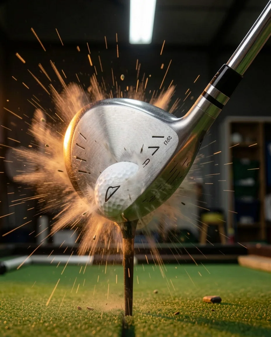 Impact balistique tête de club et balle de golf en studio
