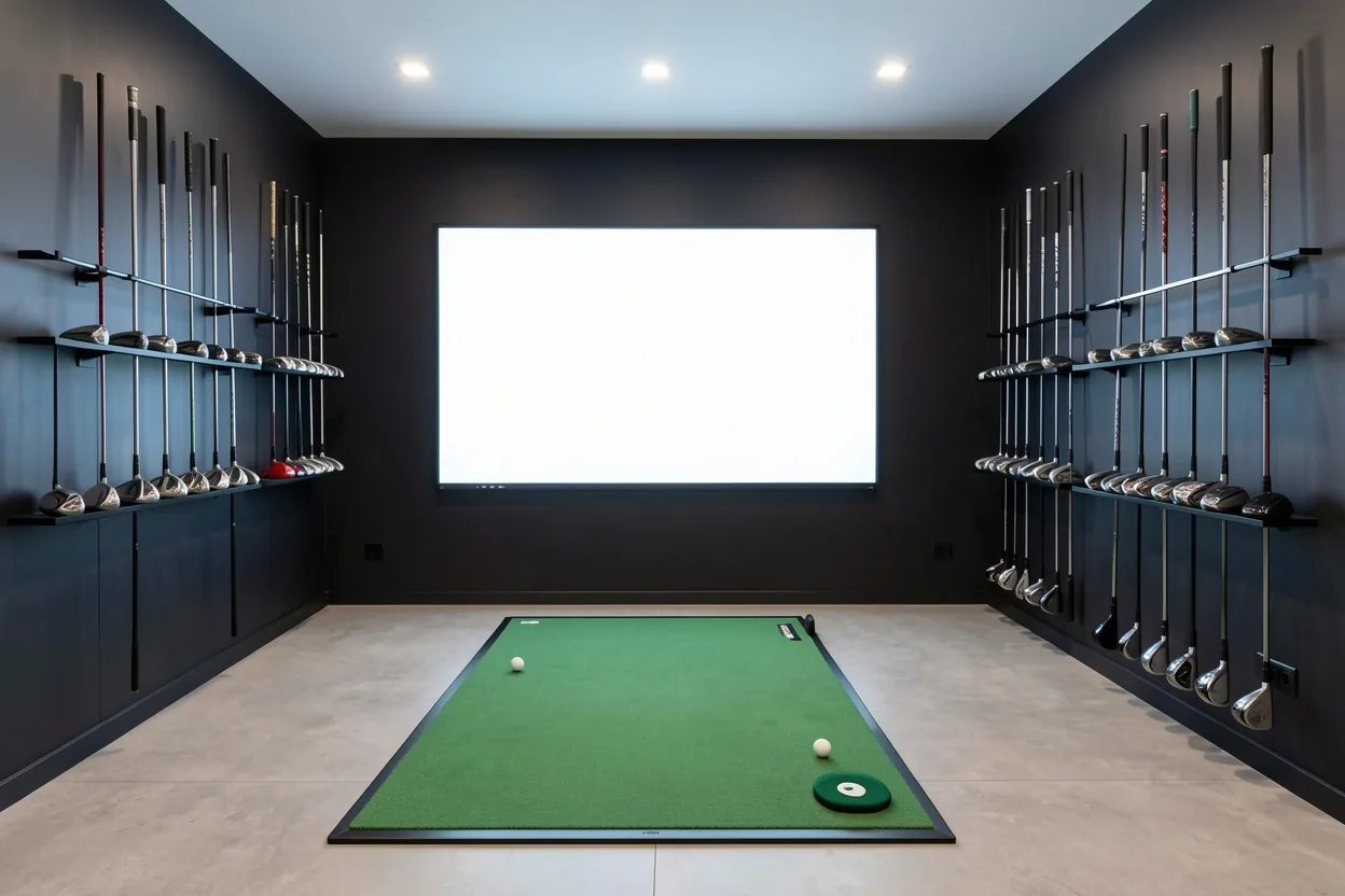 Baie de fitting de golf équipée de simulateurs et radars Trackman chez Hall Sev