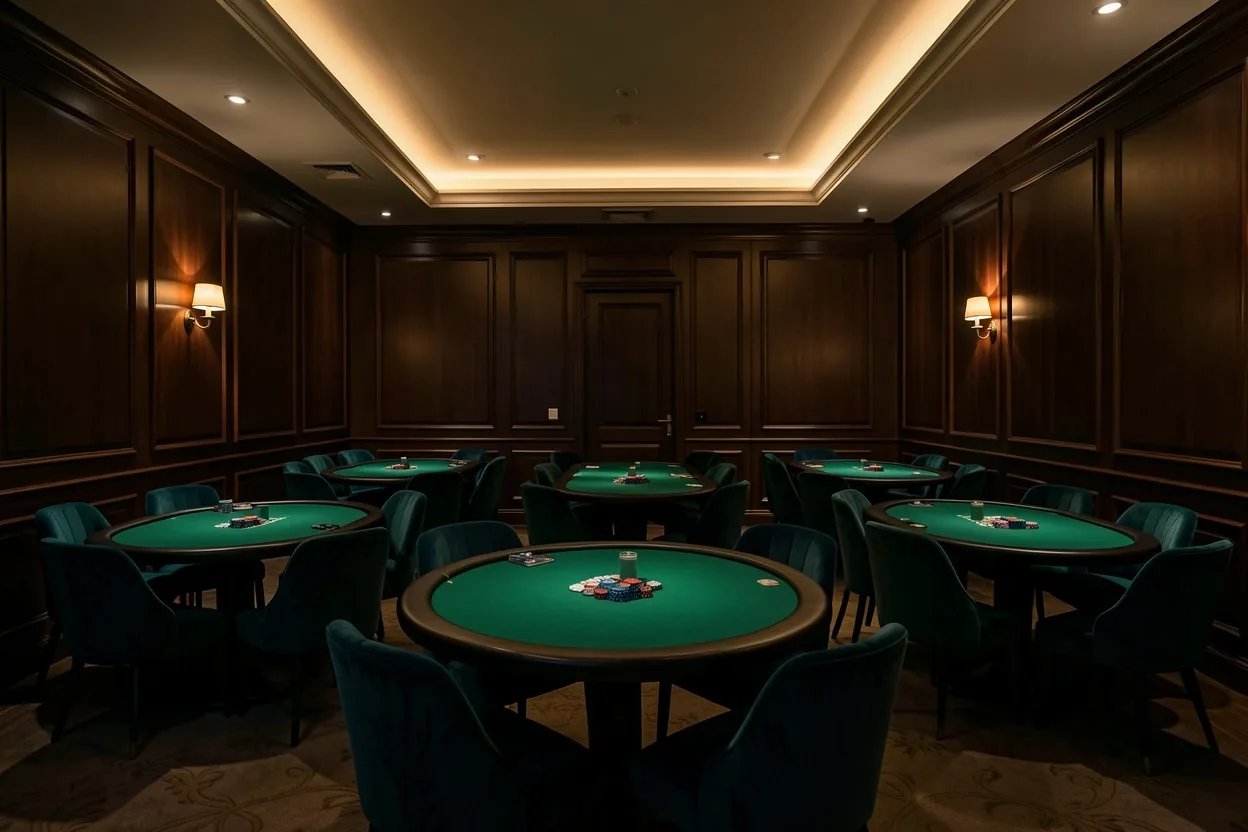 Design et éclairage nocturne tamisé au Poker Lounge de Hall Sev