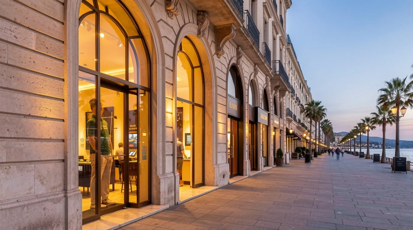 Façade extérieure de Hall Sev au 22 Promenade des Anglais à Nice